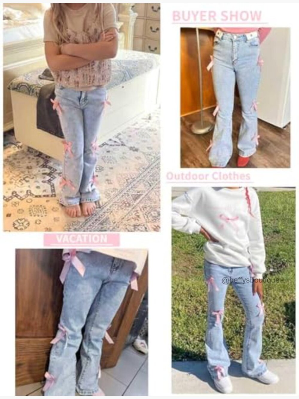 Girls Flare Bell Bottom Bow Jeans High Waist Y2K Tween Denim Pants 8-16Y - Picture 6 of 7